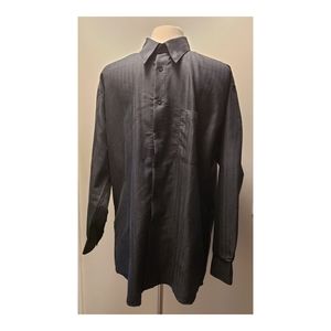Bugatchi Uomo Black Textured Stripe Dress Shirt Button Down Size Large